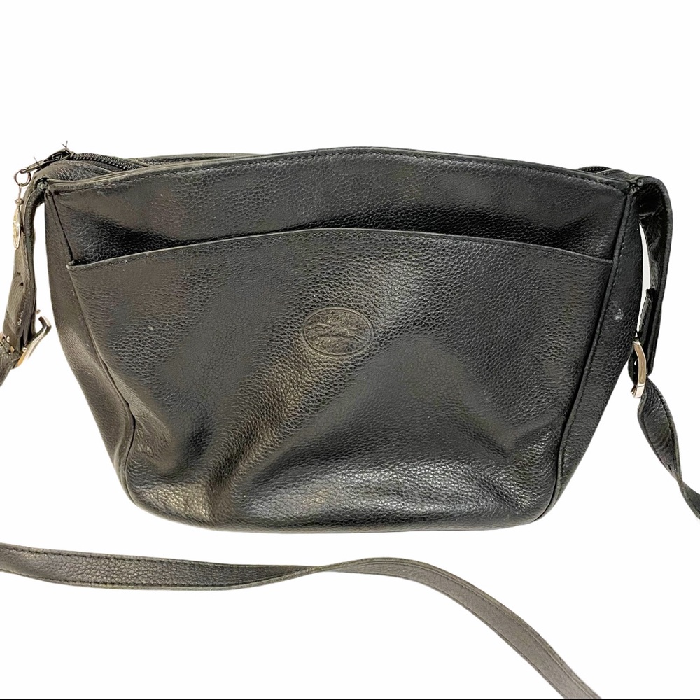 Longchamp Vintage Black Pebbled Leather Shoulder Bag Pocketbook
